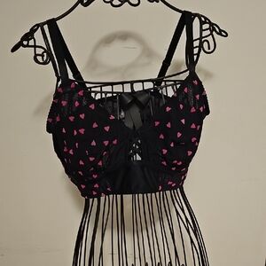 Torrid Black and Pink Heart Bralette